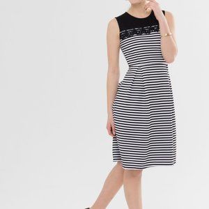Suzy Shier Striped Skater Dress With Lace